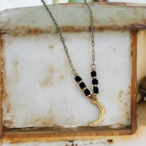 NEW 18K yellow gold plated crescent moon paper clip chain necklace jewelry B28A